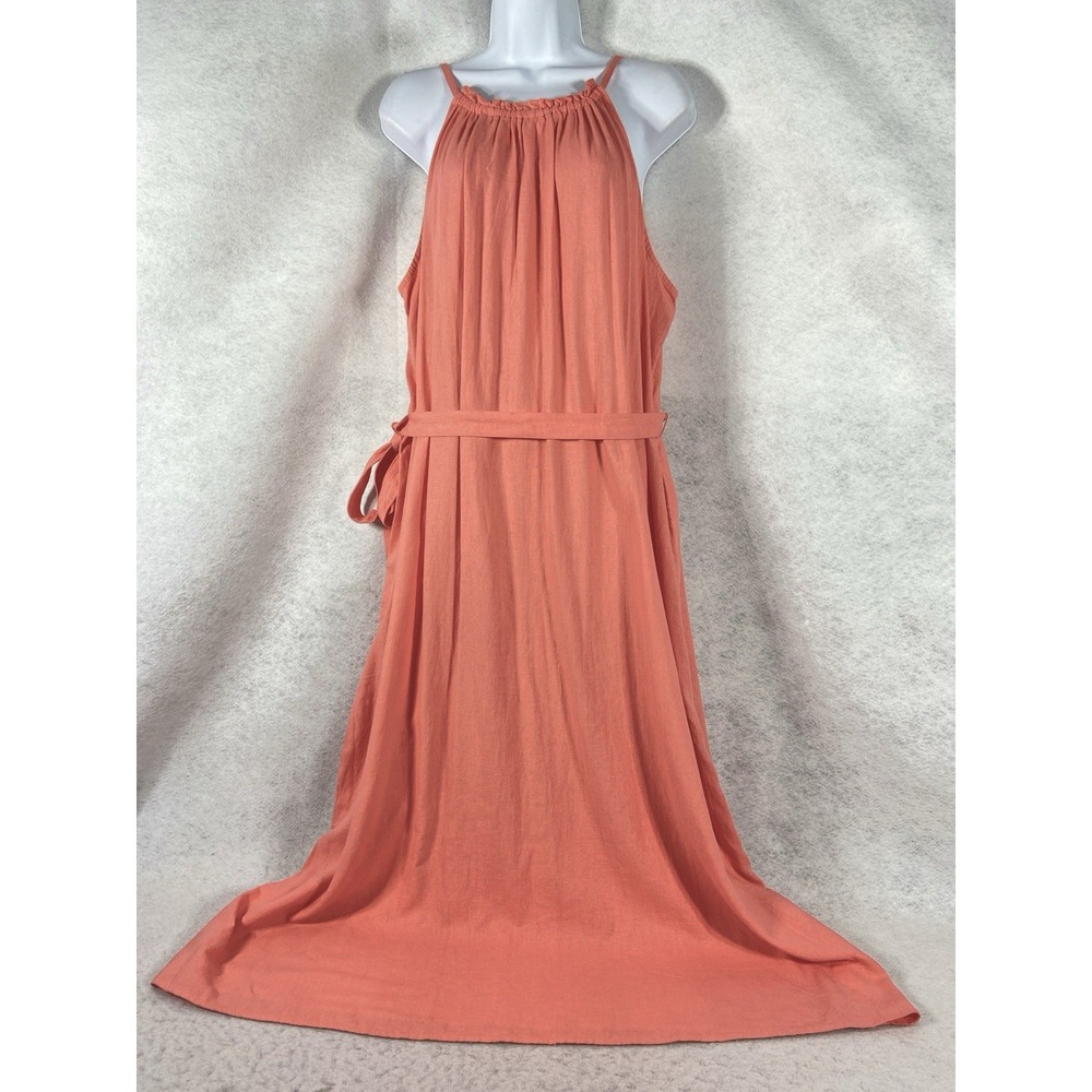 Gap Dress Women's XXL Coral Shift Midi Sleeveless Linen Blend Tie Front New